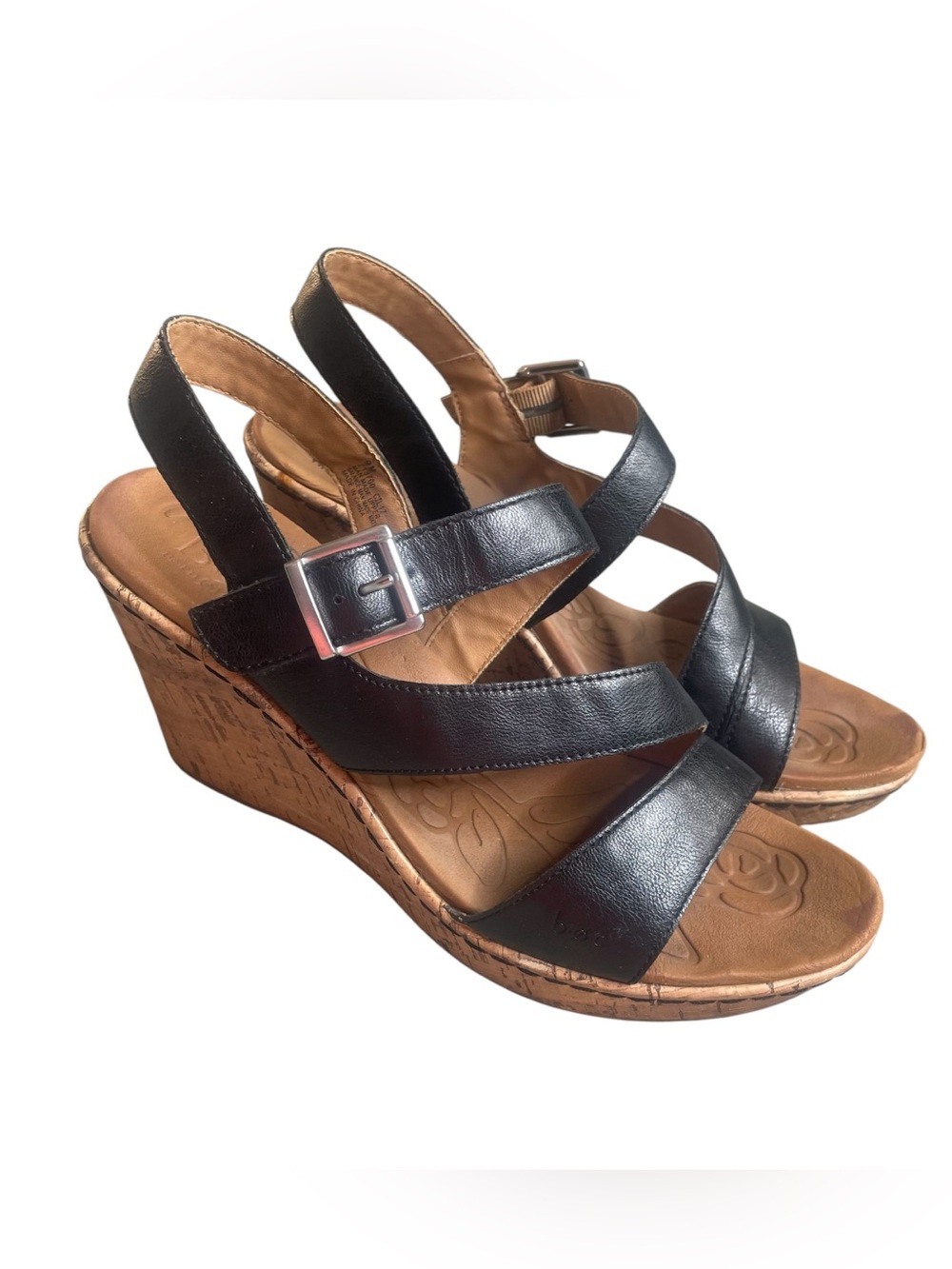Born black & tan wedge strappy sandals heeled shoes women’s size 9M